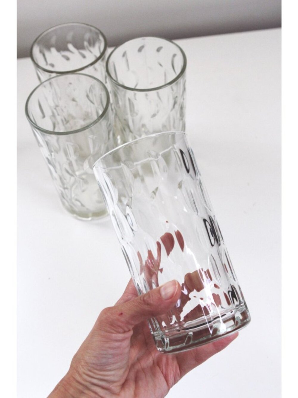 Vintage Clear Glasses Textured Wave, Crescent Moon or Half Moon Pattern, Set of - Picture 2 of 5